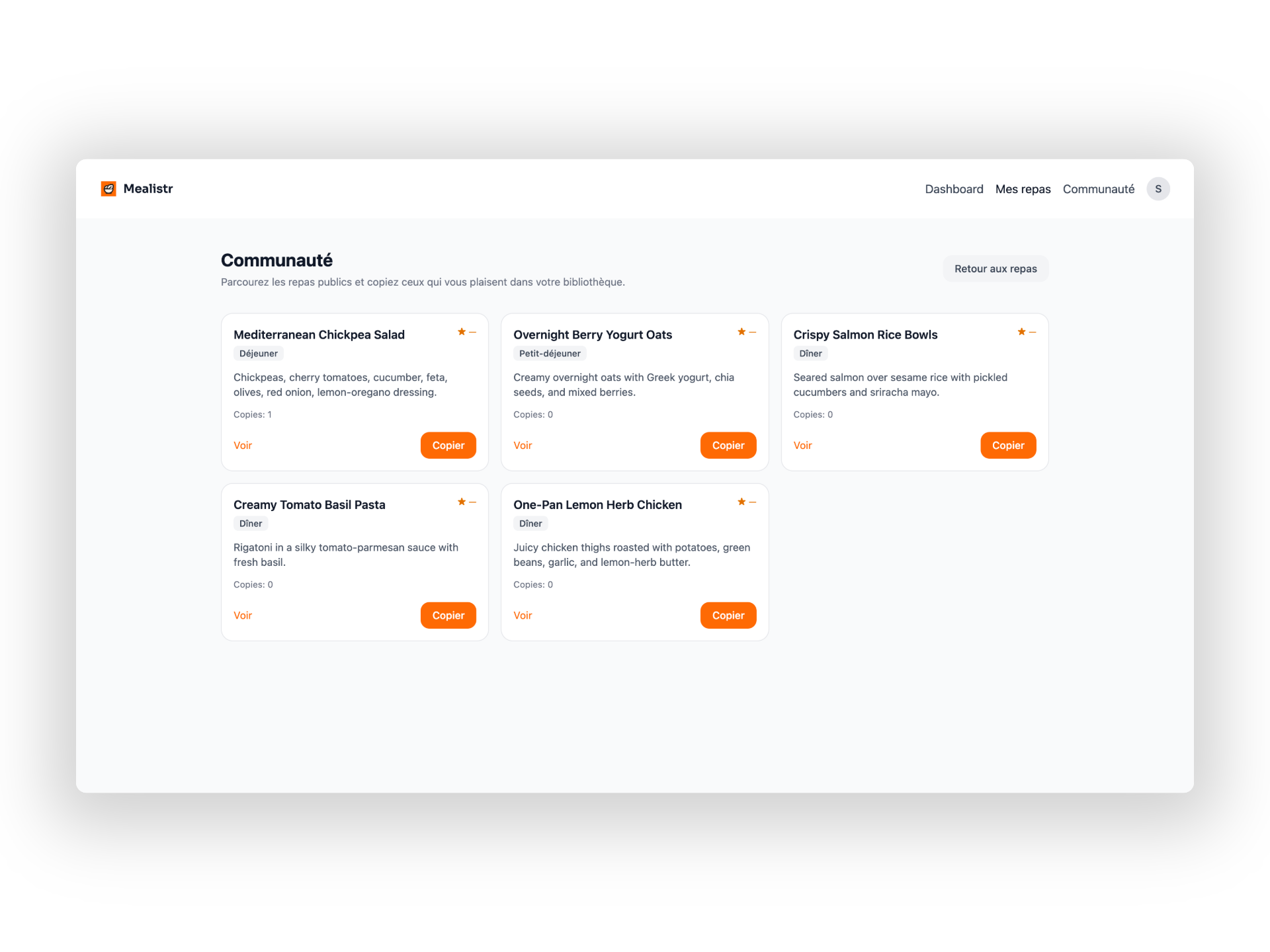 Capture d'écran de la communauté Mealist - Découvrir et partager des repas